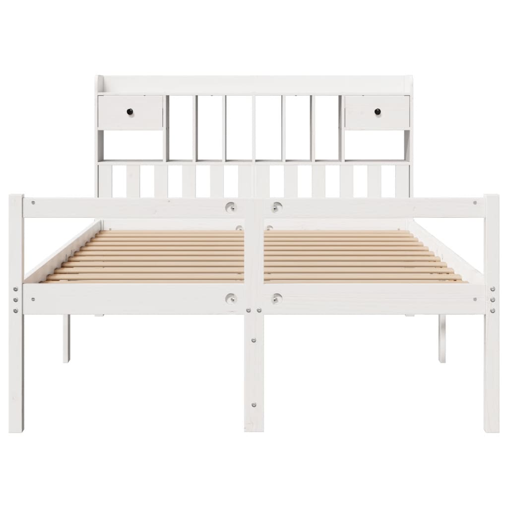 Lit bibliothèque sans matelas blanc 160x200 cm bois pin massif - XIOS