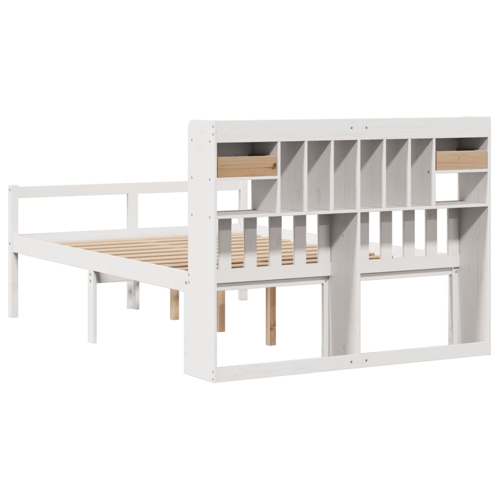 Lit bibliothèque sans matelas blanc 160x200 cm bois pin massif - XIOS