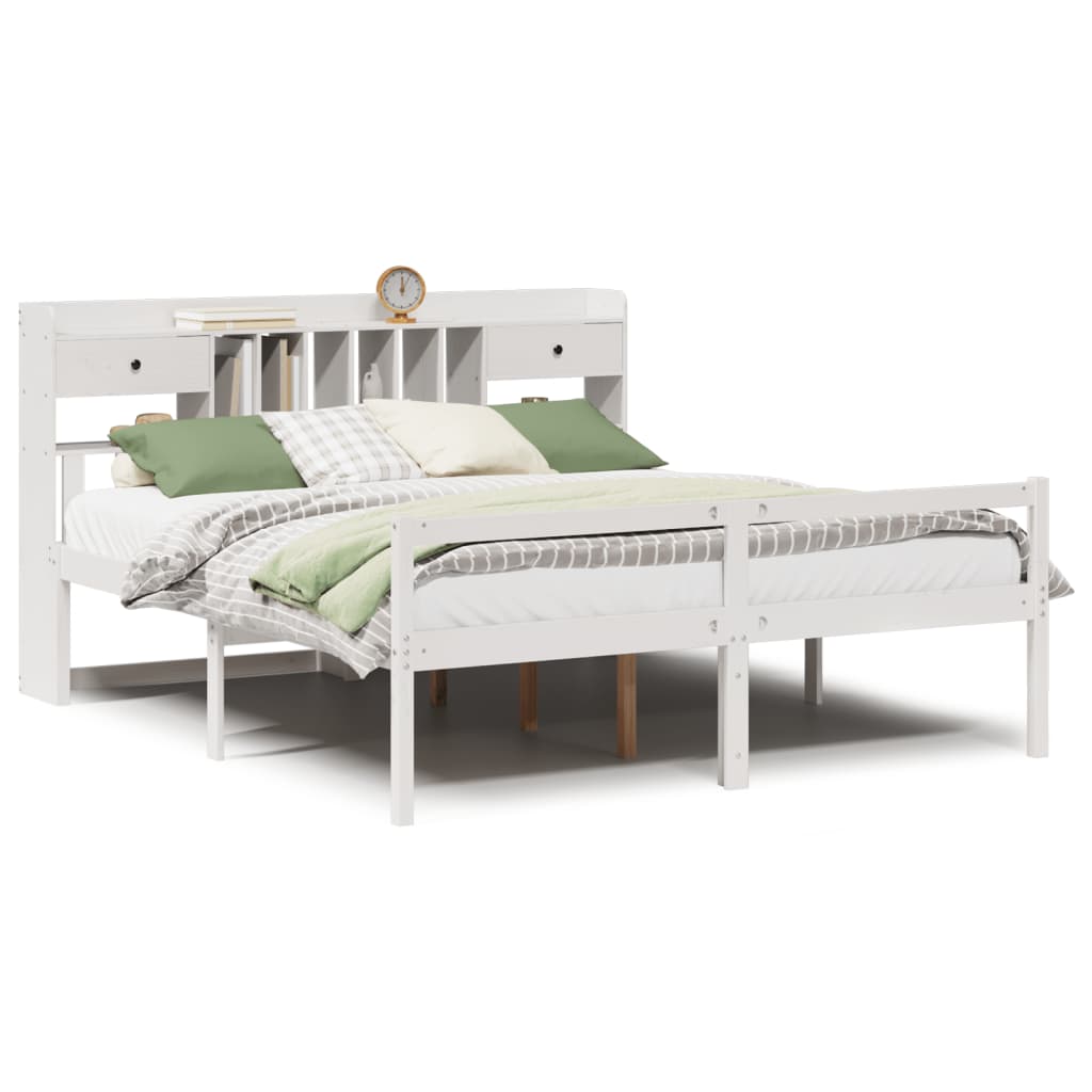 Lit bibliothèque sans matelas blanc 180x200 cm bois pin massif - XIOS