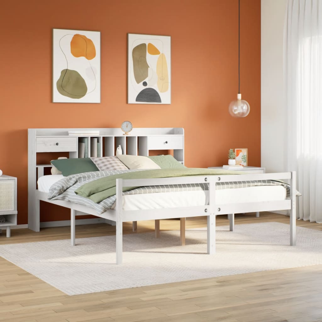Lit bibliothèque sans matelas blanc 180x200 cm bois pin massif - XIOS
