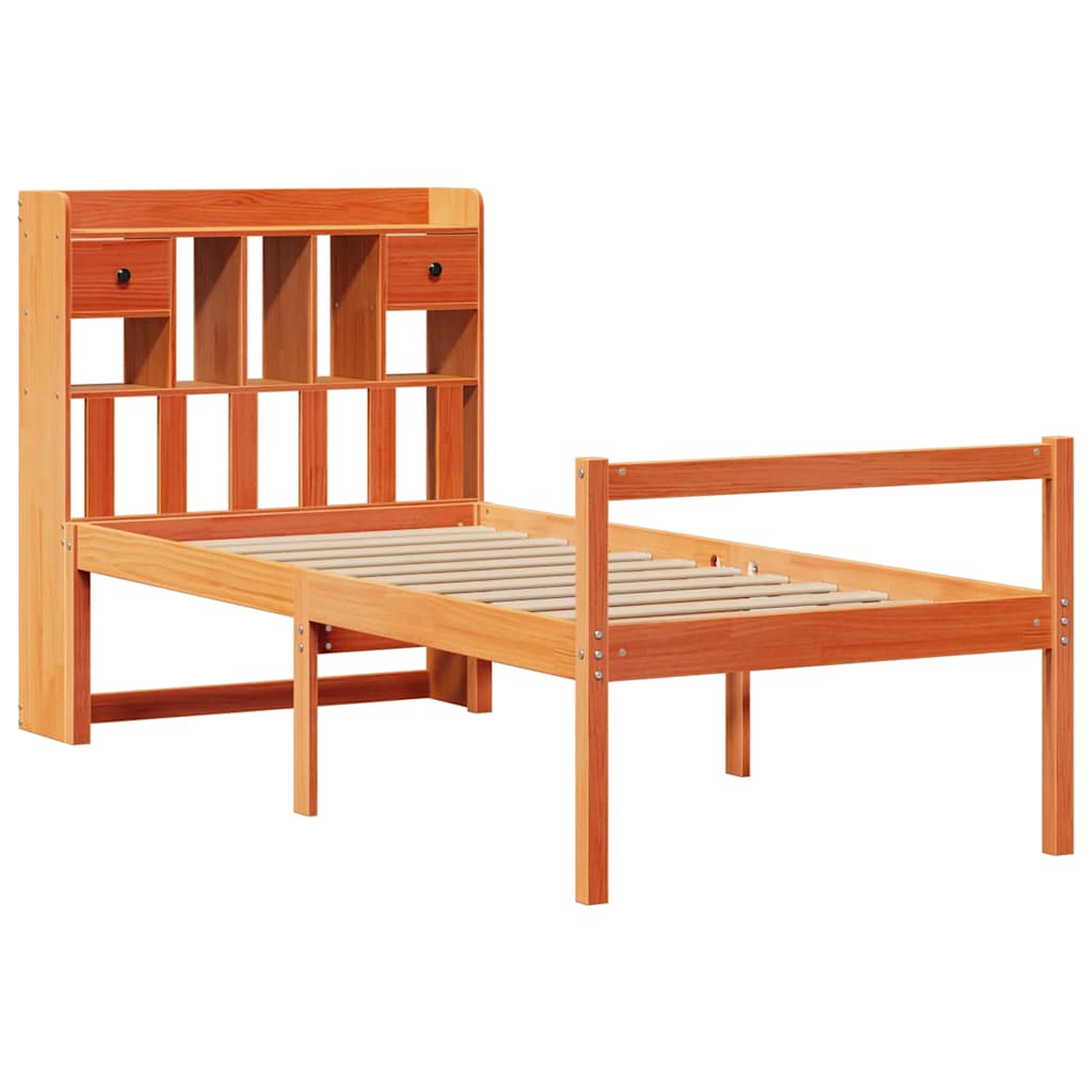 Lit bibliothèque sans matelas cire marron 75x190 cm pin massif - XIOS