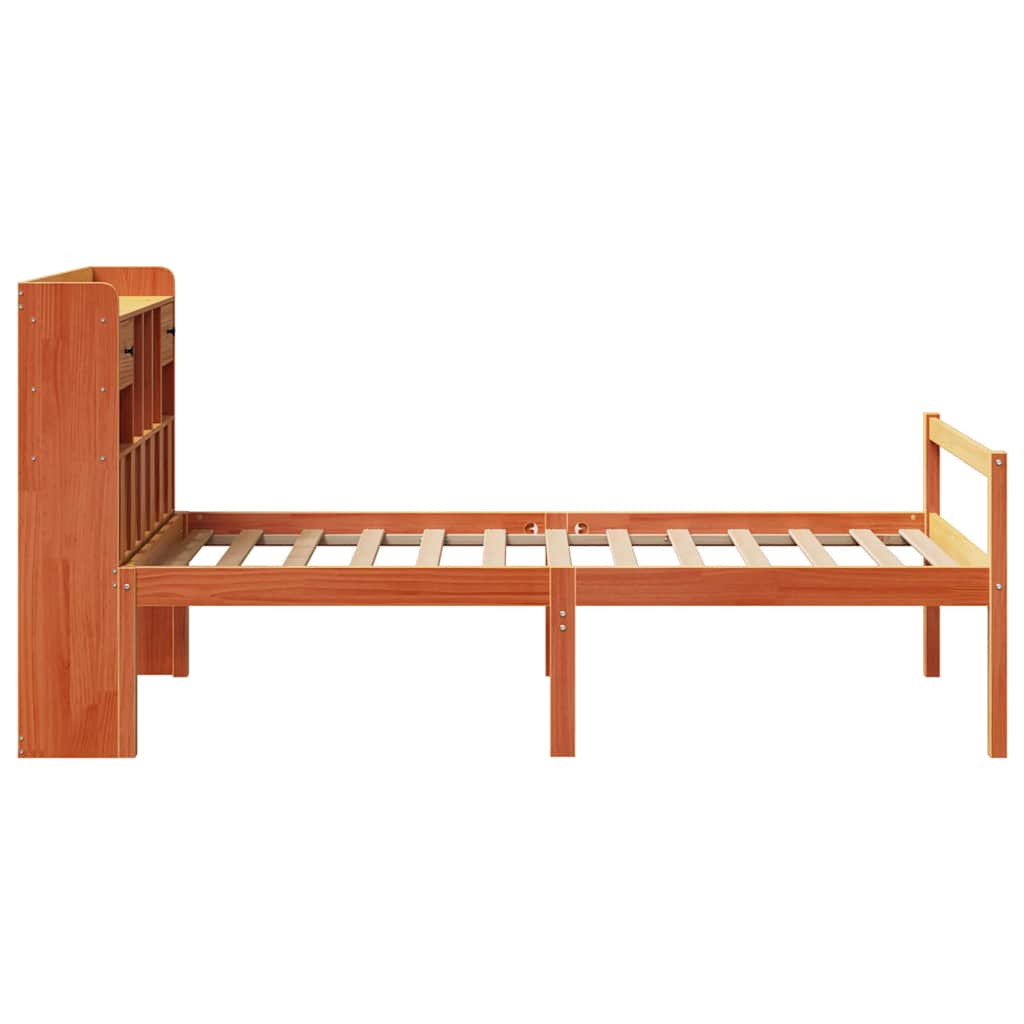 Lit bibliothèque sans matelas cire marron 75x190 cm pin massif - XIOS