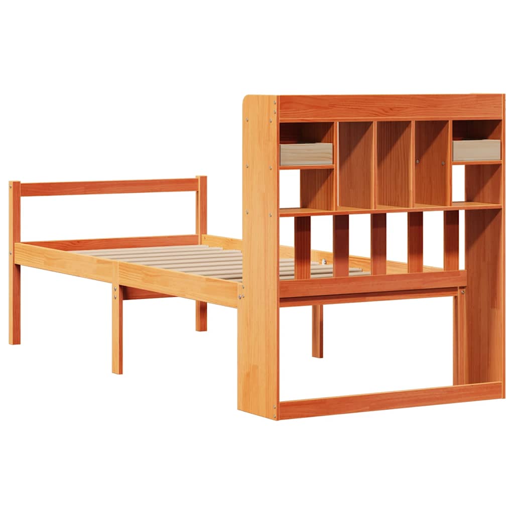Lit bibliothèque sans matelas cire marron 75x190 cm pin massif - XIOS