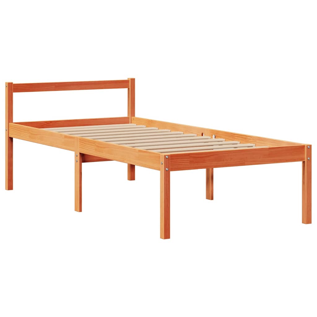 Lit bibliothèque sans matelas cire marron 75x190 cm pin massif - XIOS