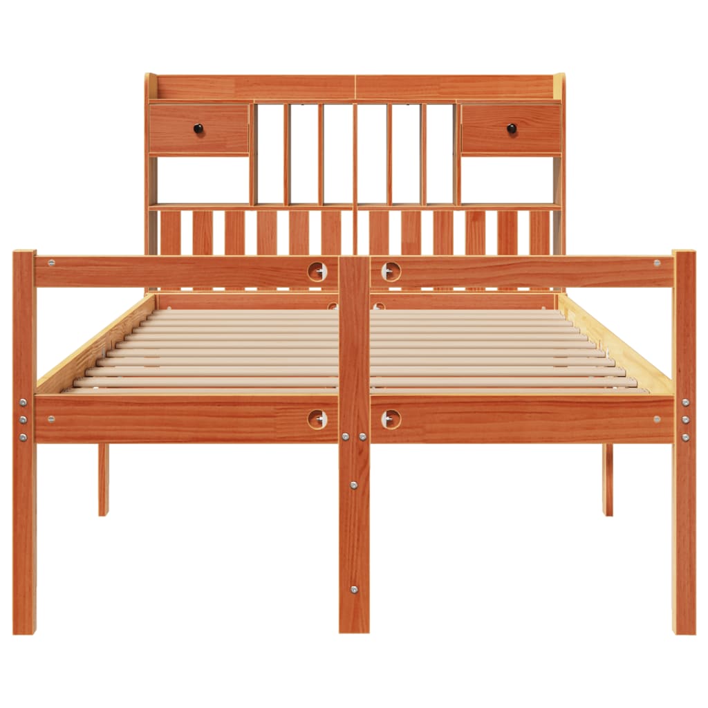 Lit bibliothèque sans matelas cire marron 135x190 cm pin massif - XIOS
