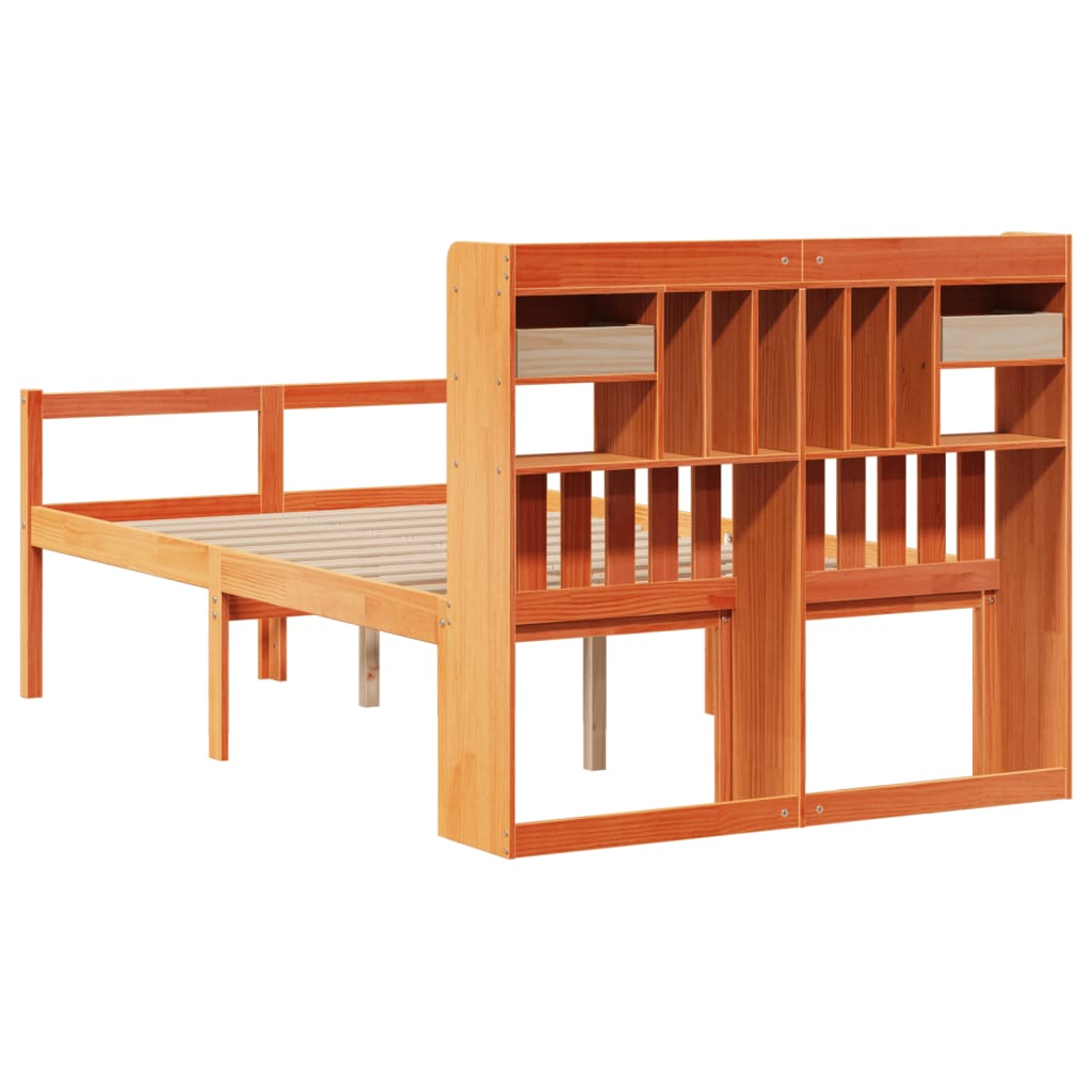 Lit bibliothèque sans matelas cire marron 135x190 cm pin massif - XIOS