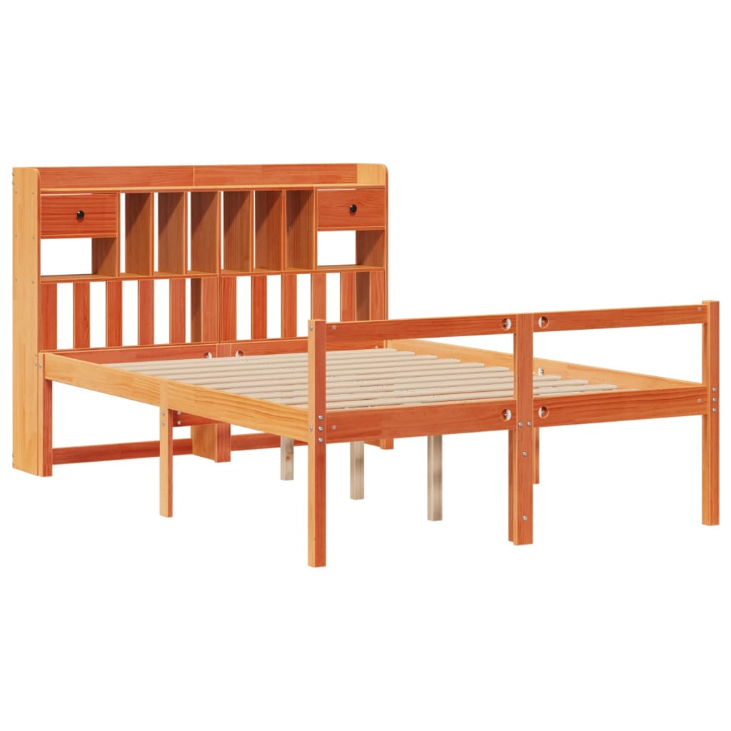 Lit bibliothèque sans matelas cire marron 150x200 cm pin massif - XIOS