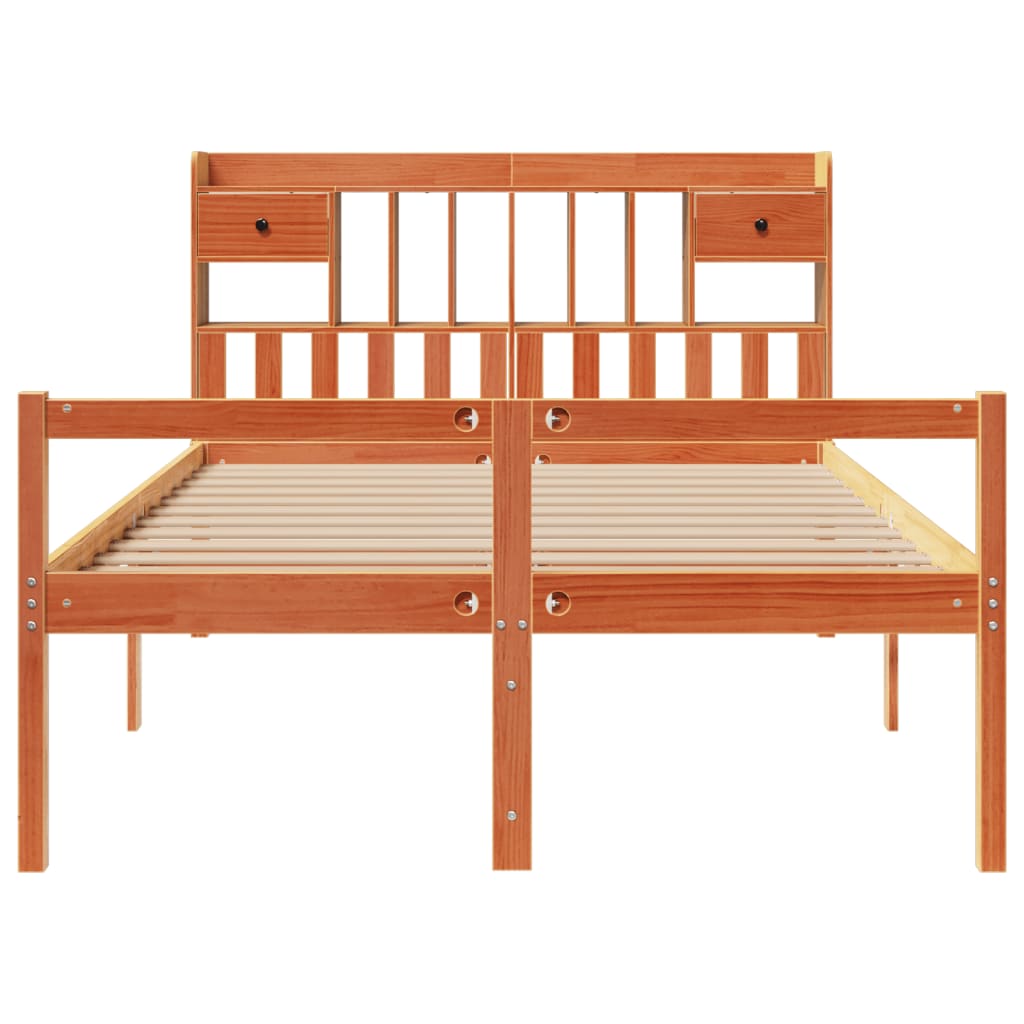 Lit bibliothèque sans matelas cire marron 150x200 cm pin massif - XIOS