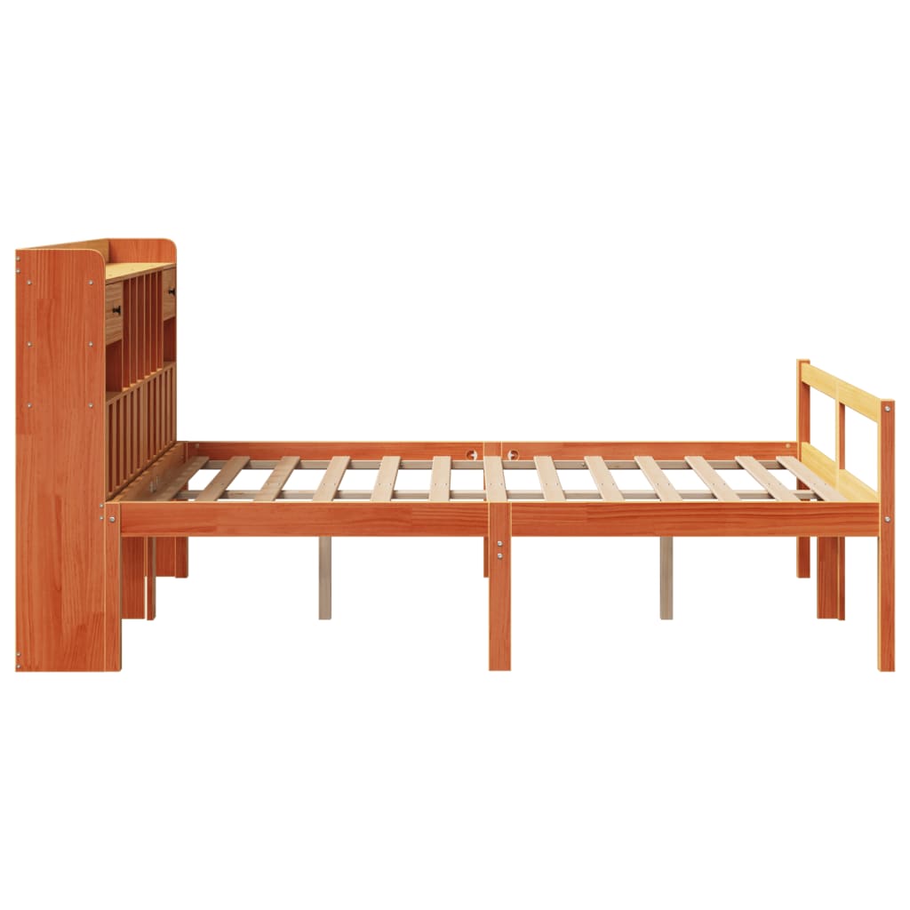 Lit bibliothèque sans matelas cire marron 150x200 cm pin massif - XIOS