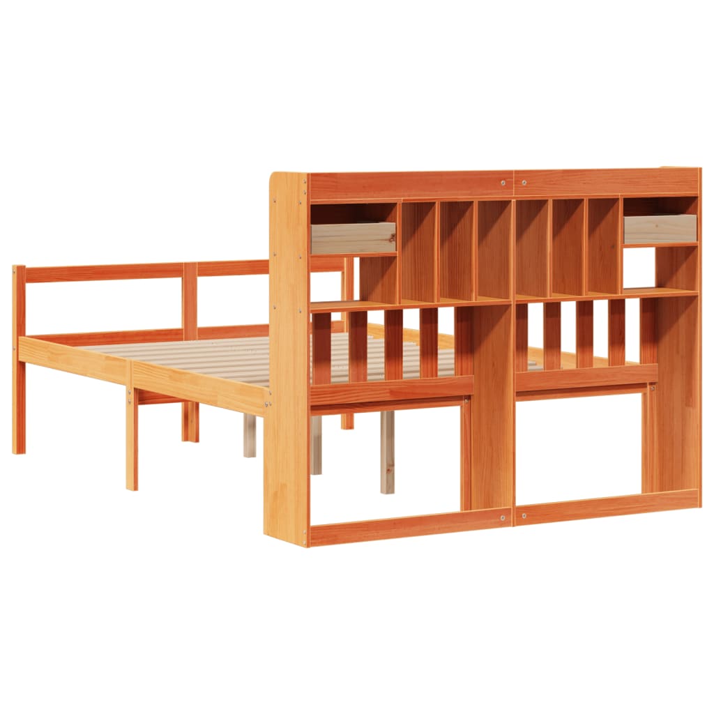 Lit bibliothèque sans matelas cire marron 150x200 cm pin massif - XIOS