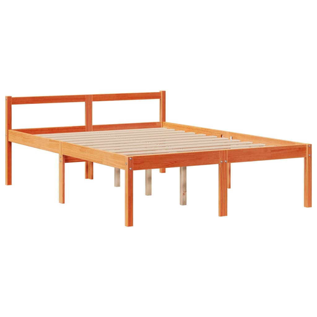 Lit bibliothèque sans matelas cire marron 150x200 cm pin massif - XIOS