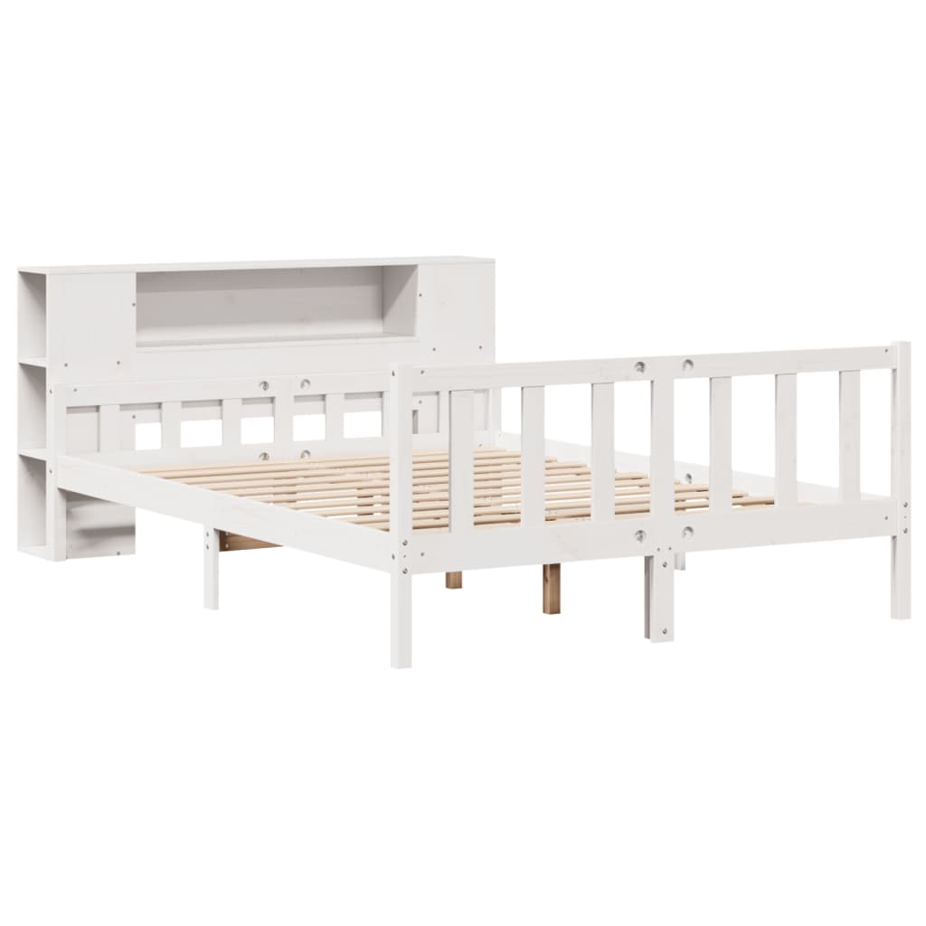 Lit bibliothèque sans matelas blanc 150x200 cm bois pin massif - XIOS