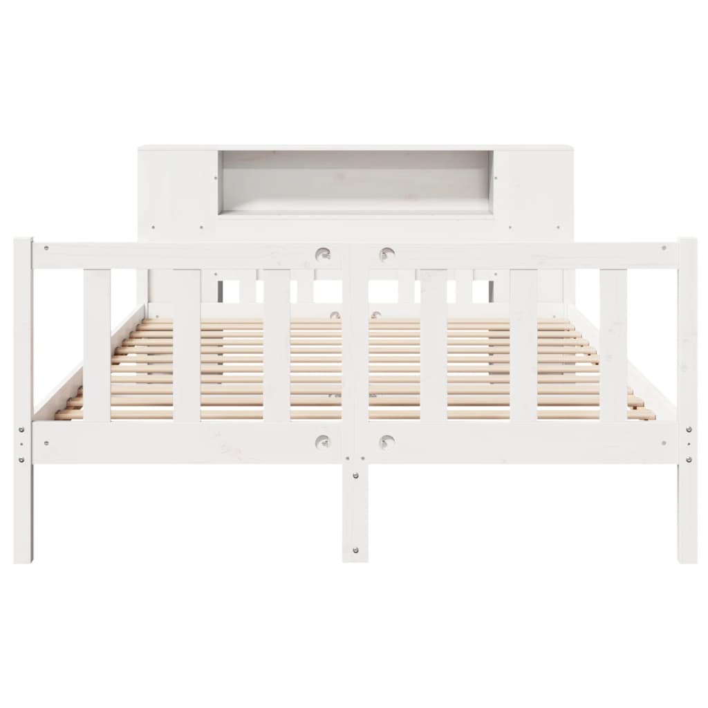 Lit bibliothèque sans matelas blanc 150x200 cm bois pin massif - XIOS