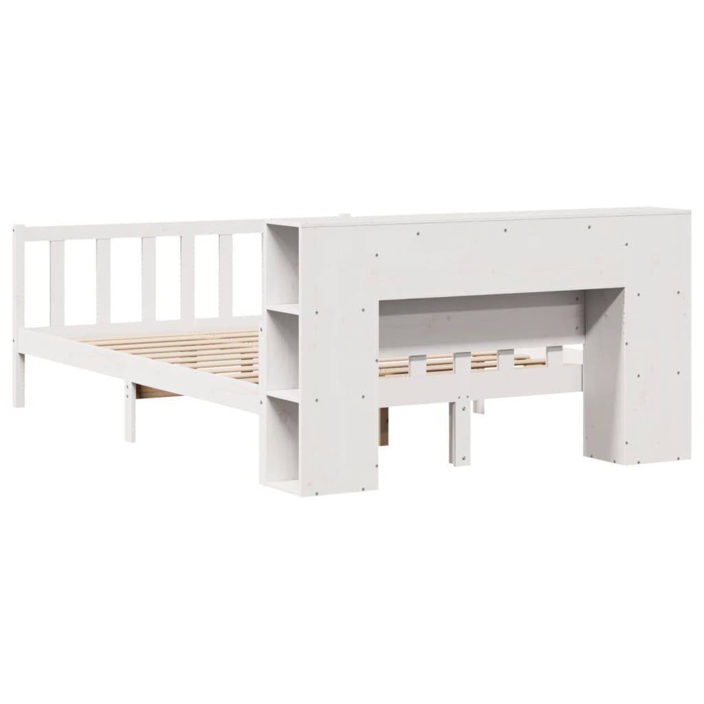 Lit bibliothèque sans matelas blanc 150x200 cm bois pin massif - XIOS