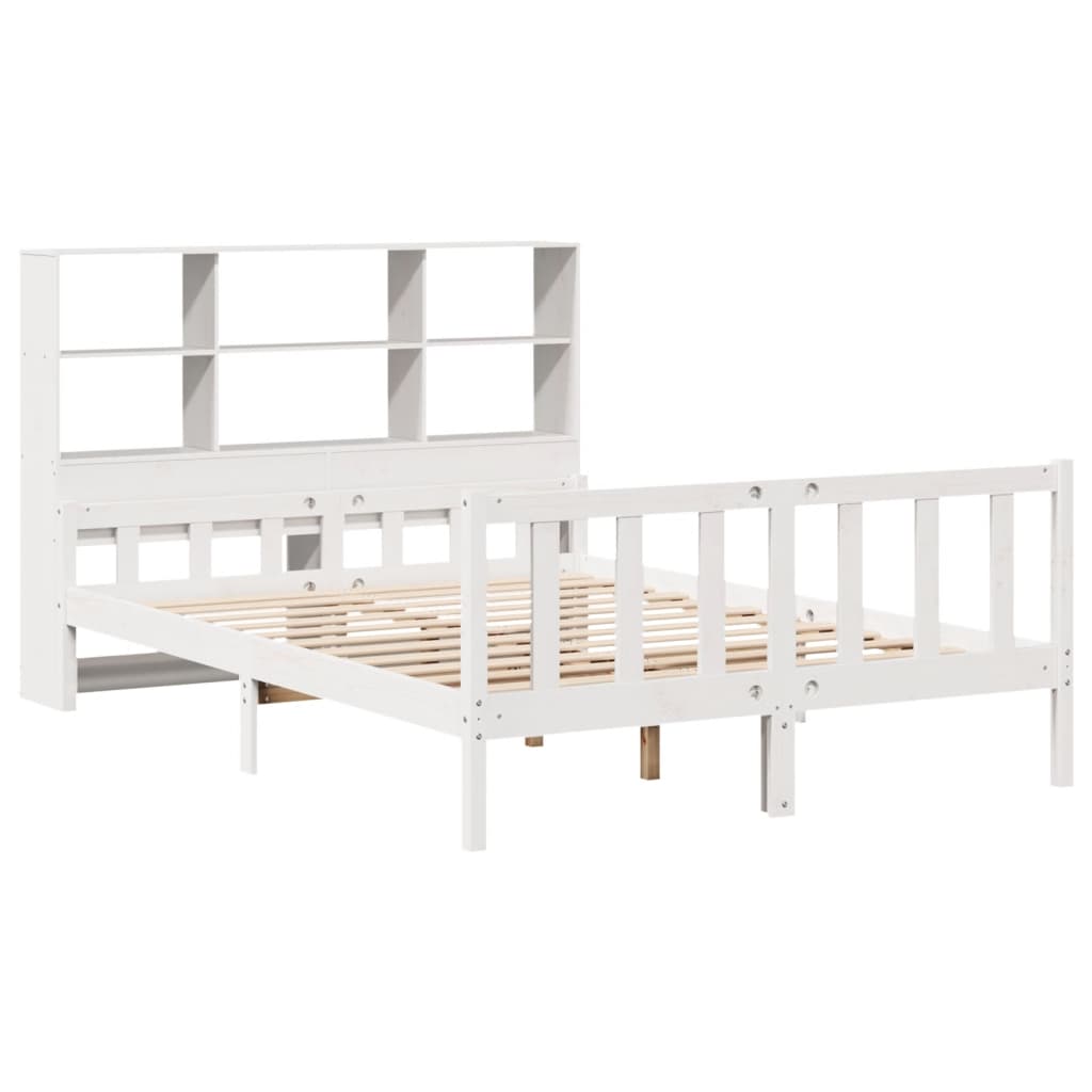 Lit bibliothèque sans matelas blanc 160x200 cm bois pin massif - XIOS