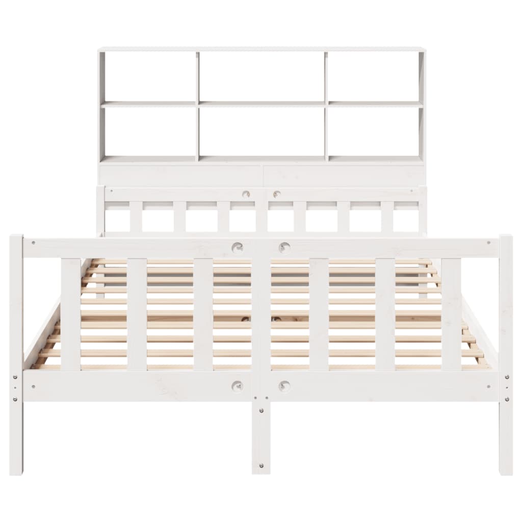 Lit bibliothèque sans matelas blanc 160x200 cm bois pin massif - XIOS