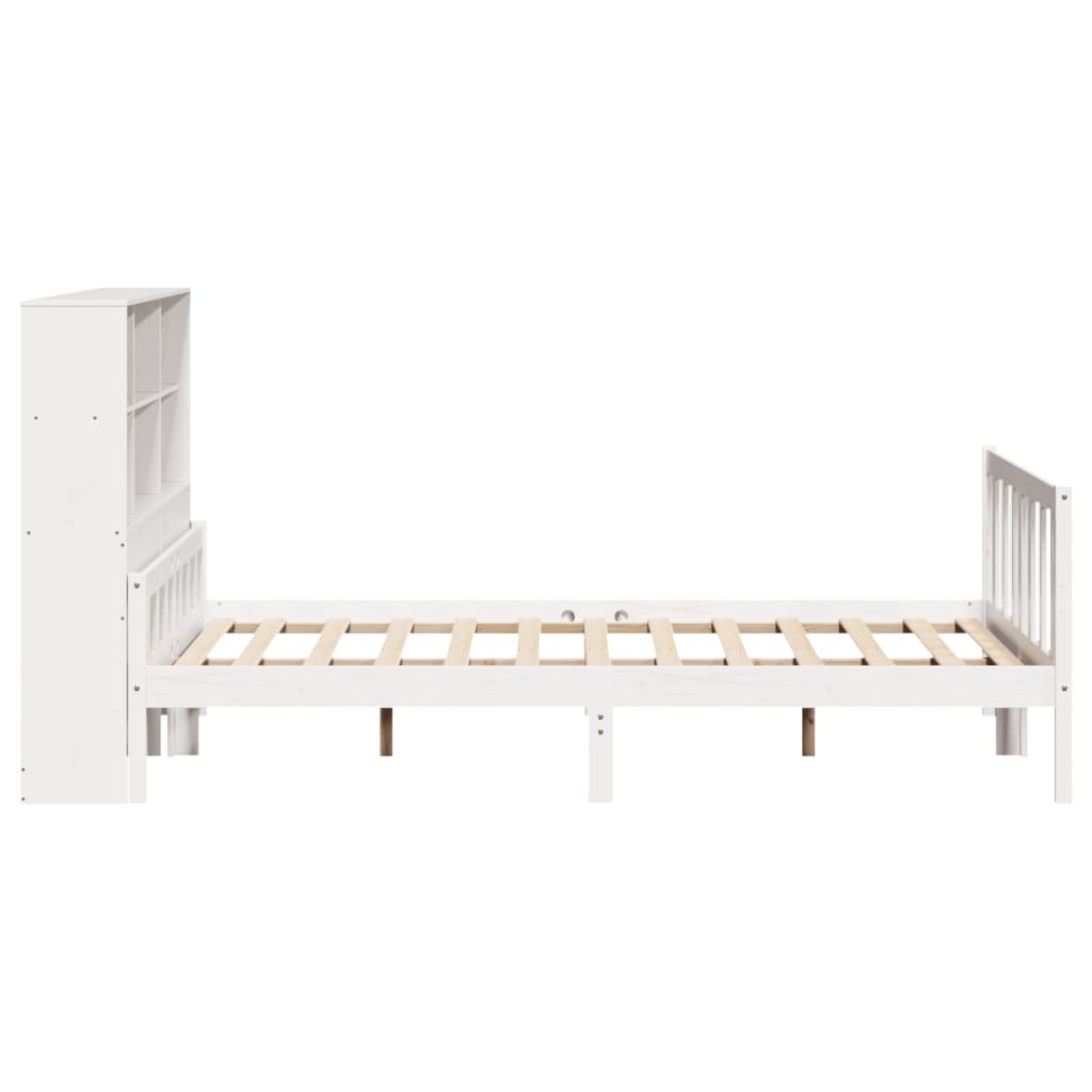 Lit bibliothèque sans matelas blanc 160x200 cm bois pin massif - XIOS