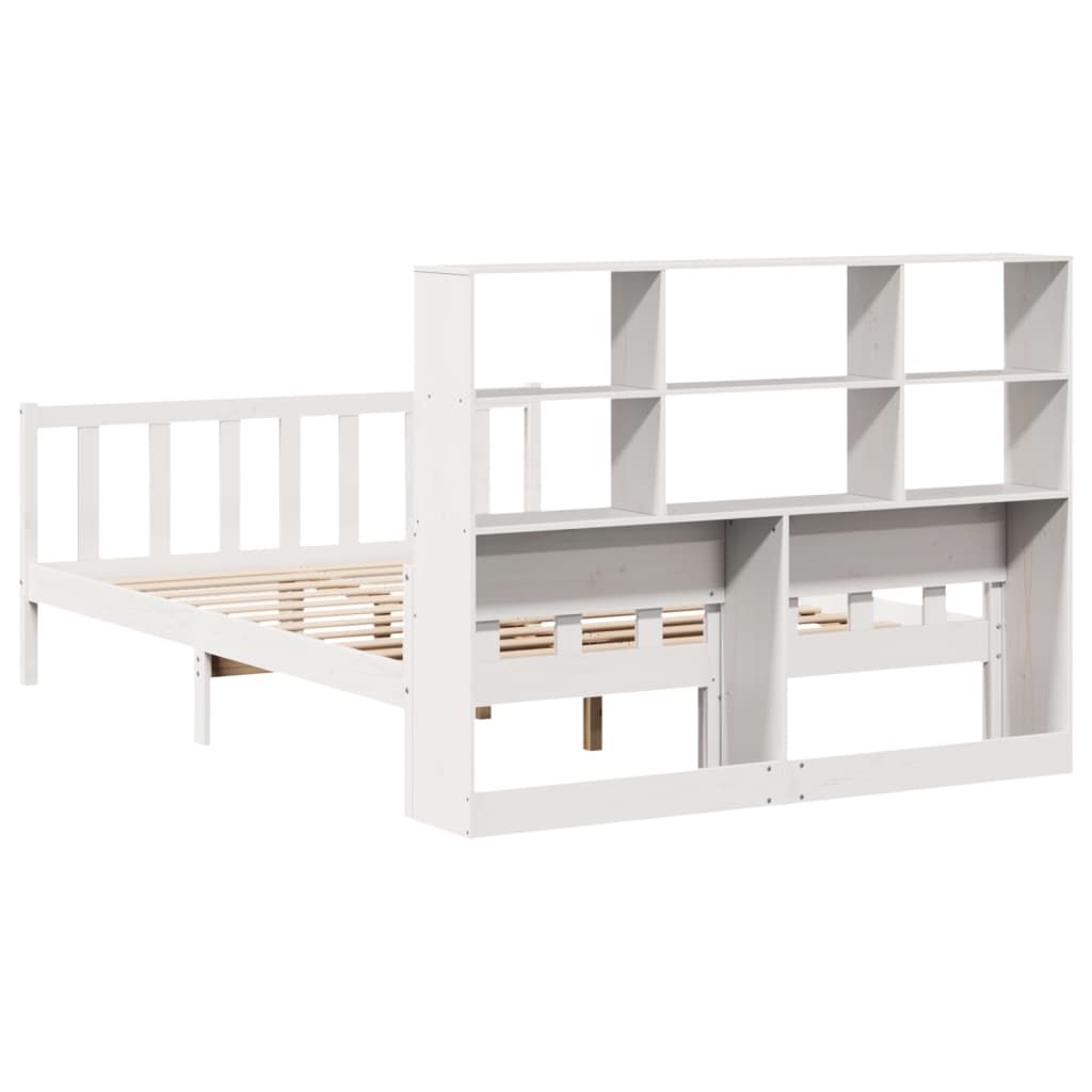 Lit bibliothèque sans matelas blanc 160x200 cm bois pin massif - XIOS