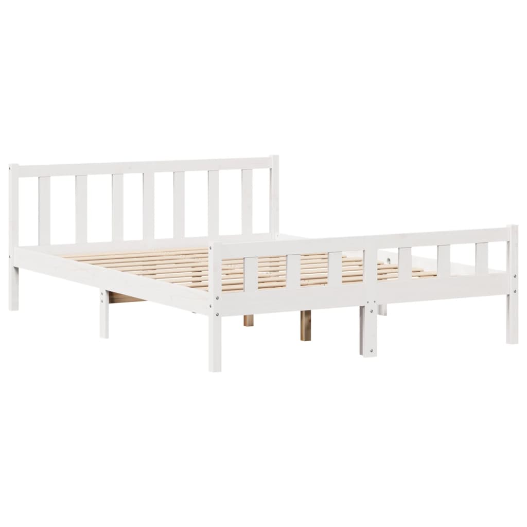 Lit bibliothèque sans matelas blanc 160x200 cm bois pin massif - XIOS
