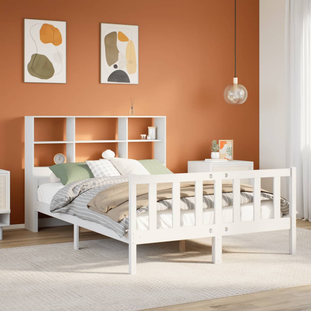 Lit bibliothèque sans matelas blanc 160x200 cm bois pin massif - XIOS