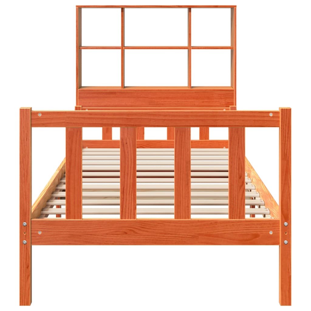 Lit bibliothèque sans matelas cire marron 75x190 cm bois massif - XIOS