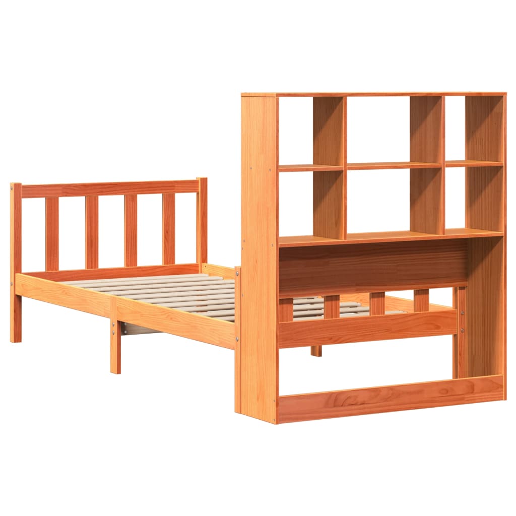 Lit bibliothèque sans matelas cire marron 75x190 cm bois massif - XIOS