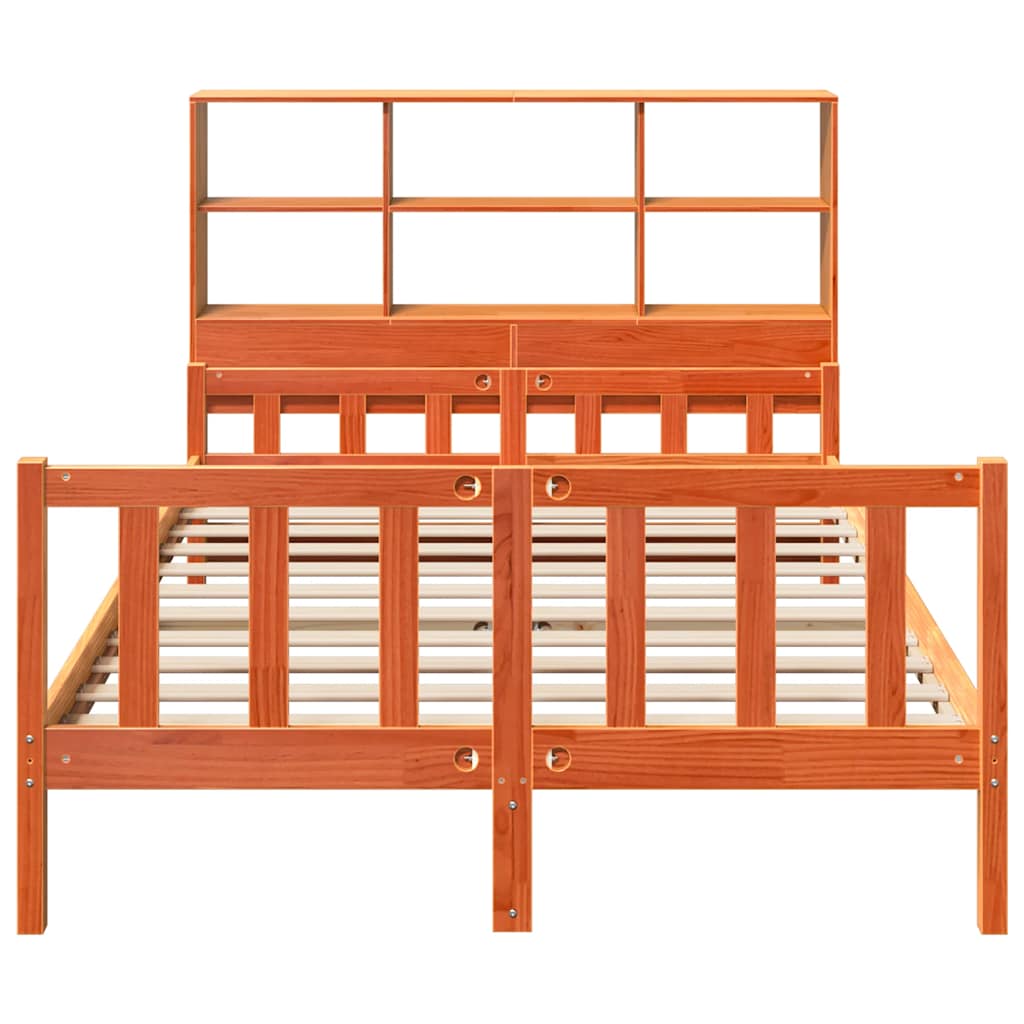 Lit bibliothèque sans matelas cire marron 150x200cm bois massif - XIOS