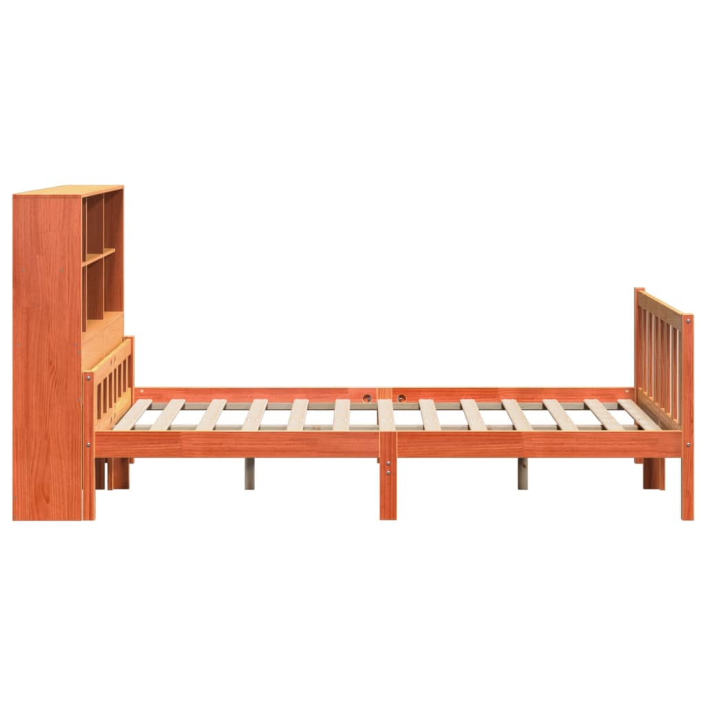 Lit bibliothèque sans matelas cire marron 150x200cm bois massif - XIOS