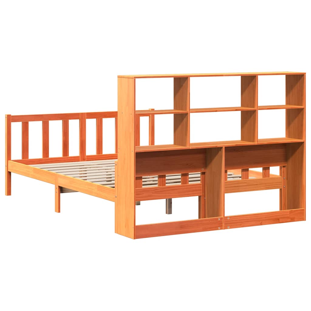 Lit bibliothèque sans matelas cire marron 150x200cm bois massif - XIOS