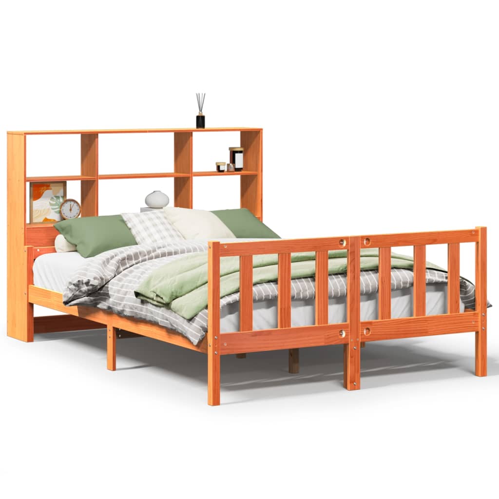 Lit bibliothèque sans matelas cire marron 160x200cm bois massif - XIOS