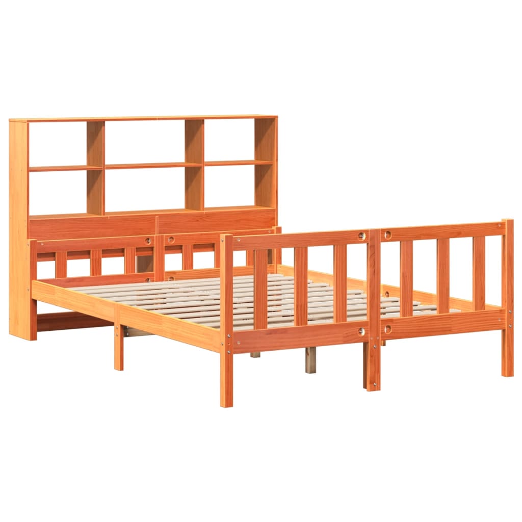 Lit bibliothèque sans matelas cire marron 160x200cm bois massif - XIOS