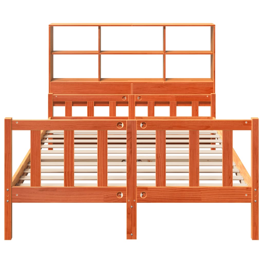 Lit bibliothèque sans matelas cire marron 160x200cm bois massif - XIOS