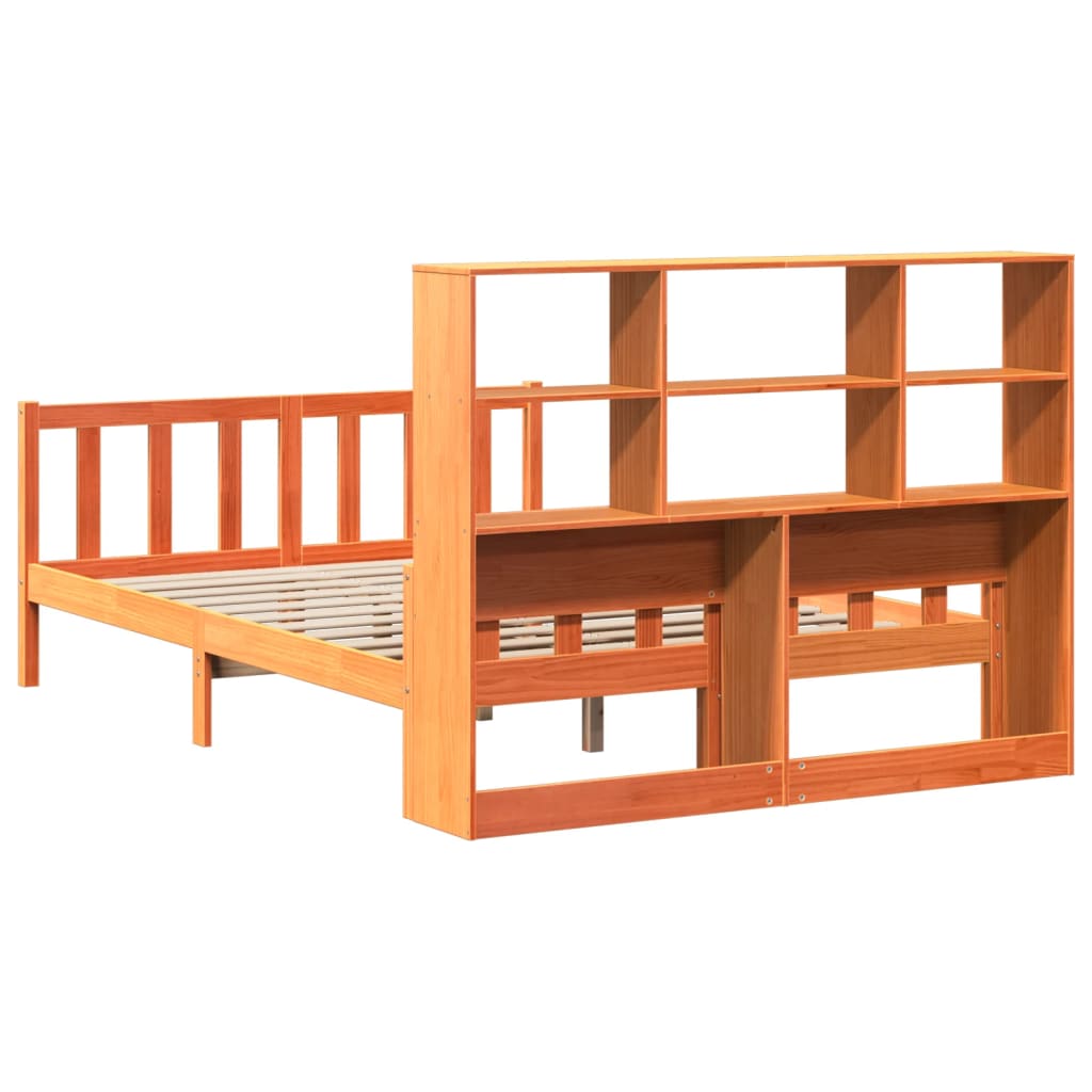 Lit bibliothèque sans matelas cire marron 160x200cm bois massif - XIOS