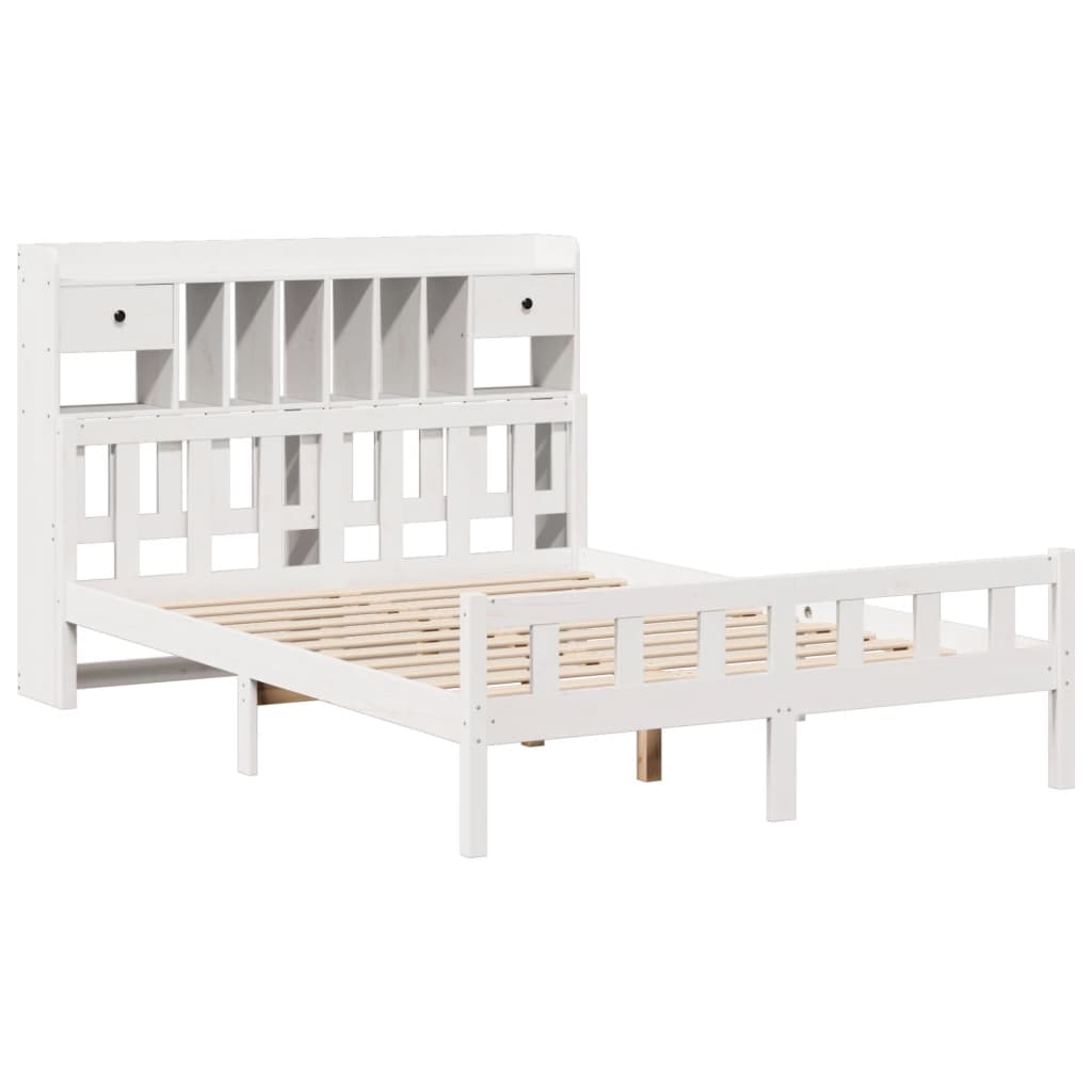 Lit bibliothèque sans matelas blanc 150x200 cm bois pin massif - XIOS