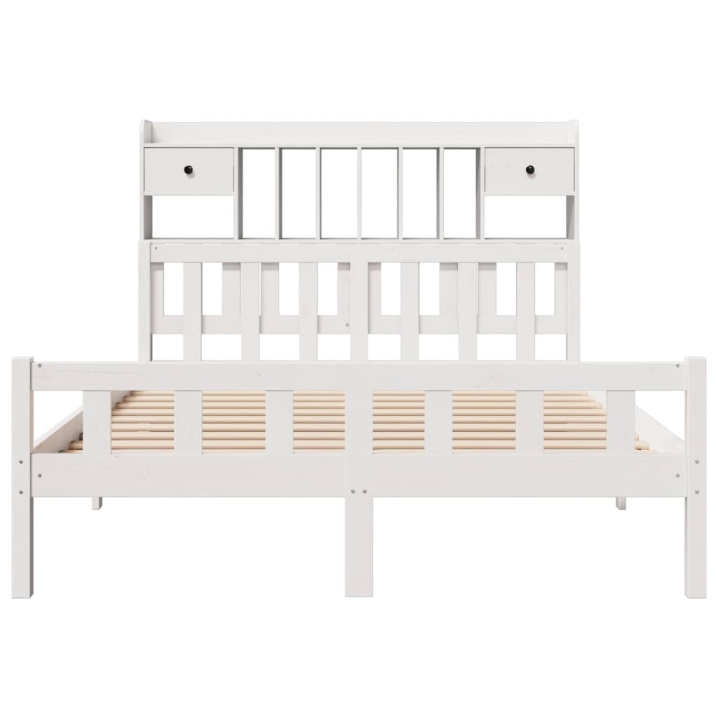 Lit bibliothèque sans matelas blanc 150x200 cm bois pin massif - XIOS