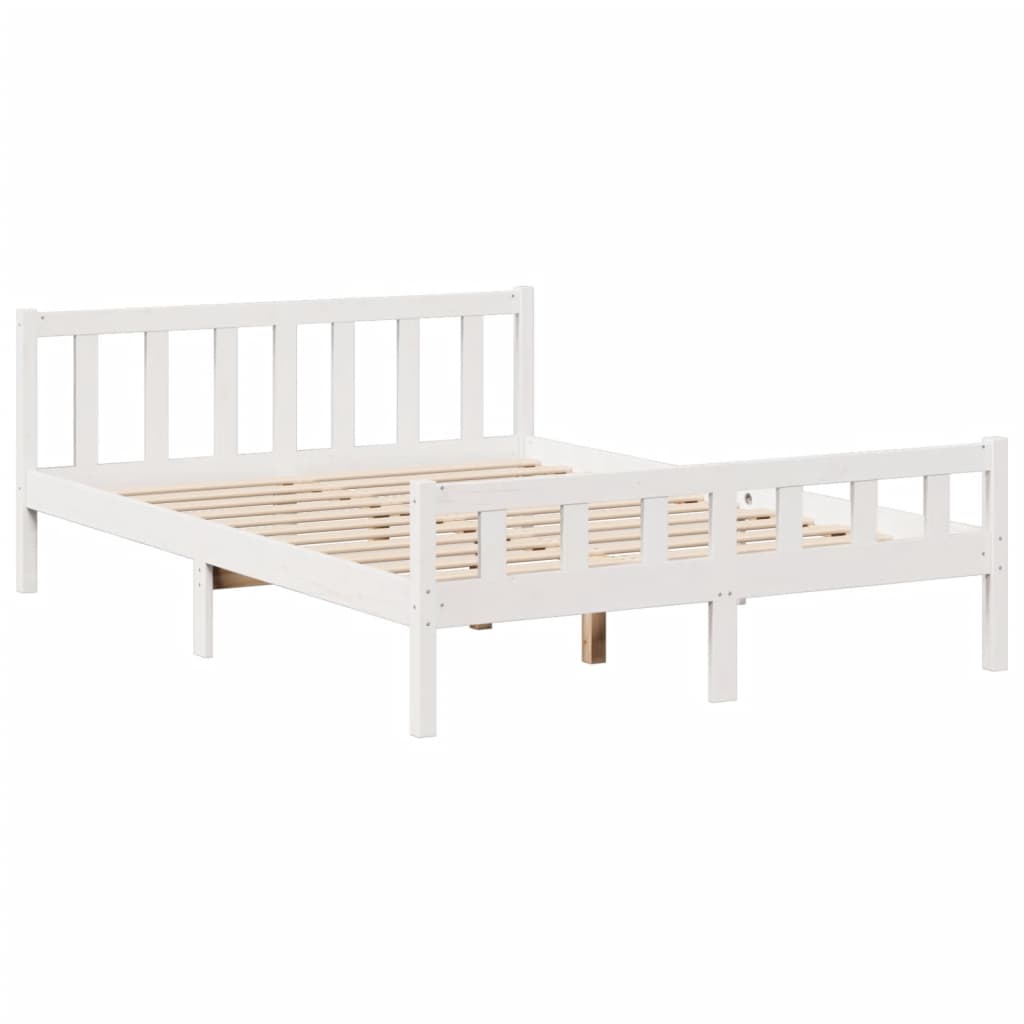 Lit bibliothèque sans matelas blanc 150x200 cm bois pin massif - XIOS
