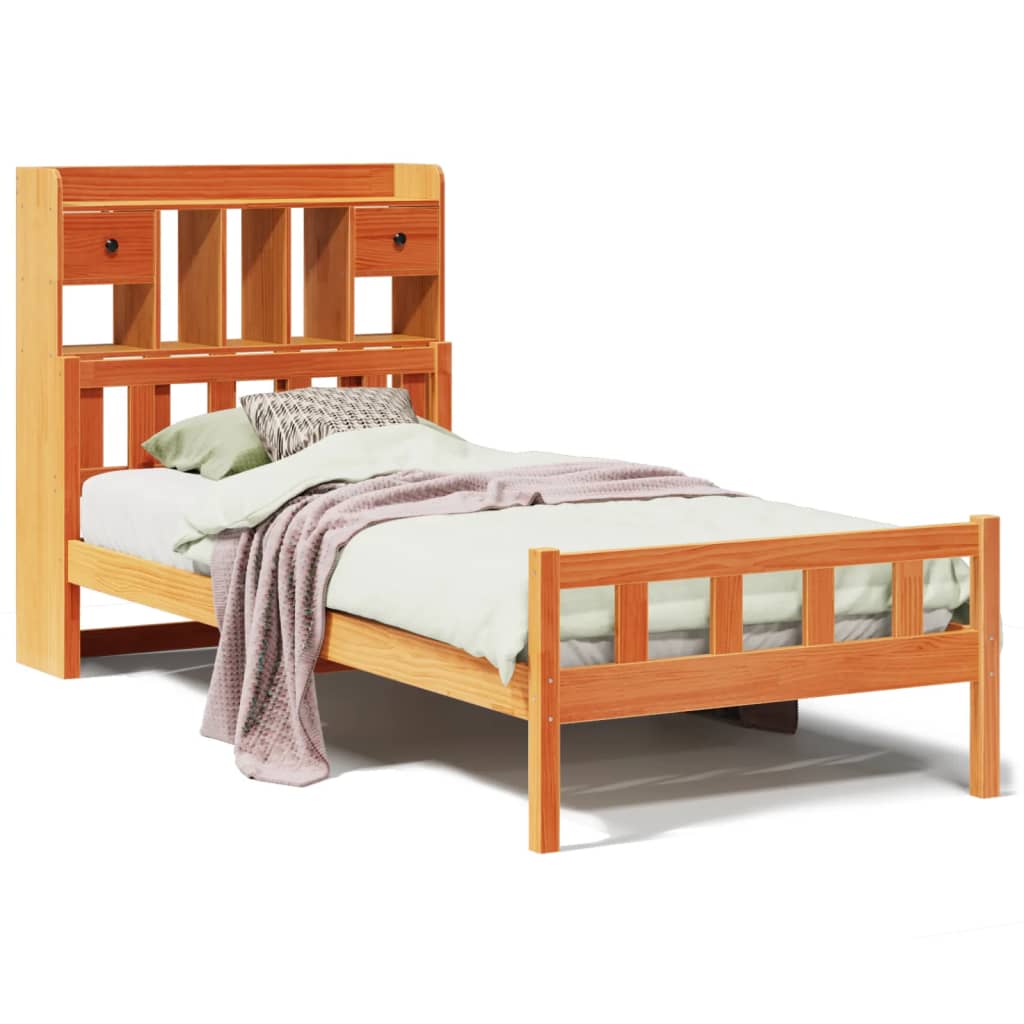 Lit bibliothèque sans matelas cire marron 75x190 cm pin massif - XIOS