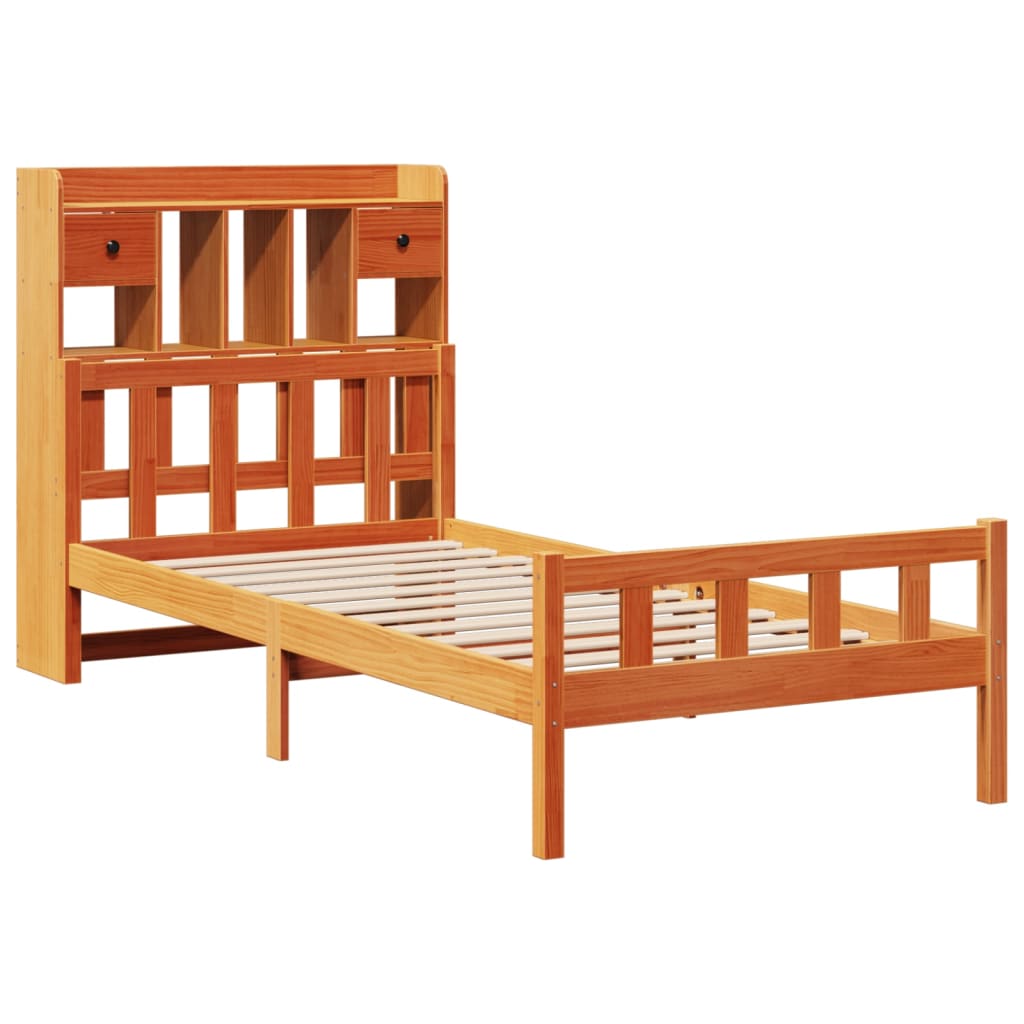 Lit bibliothèque sans matelas cire marron 75x190 cm pin massif - XIOS