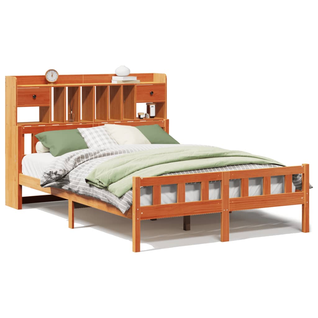 Lit bibliothèque sans matelas cire marron 150x200 cm pin massif - XIOS