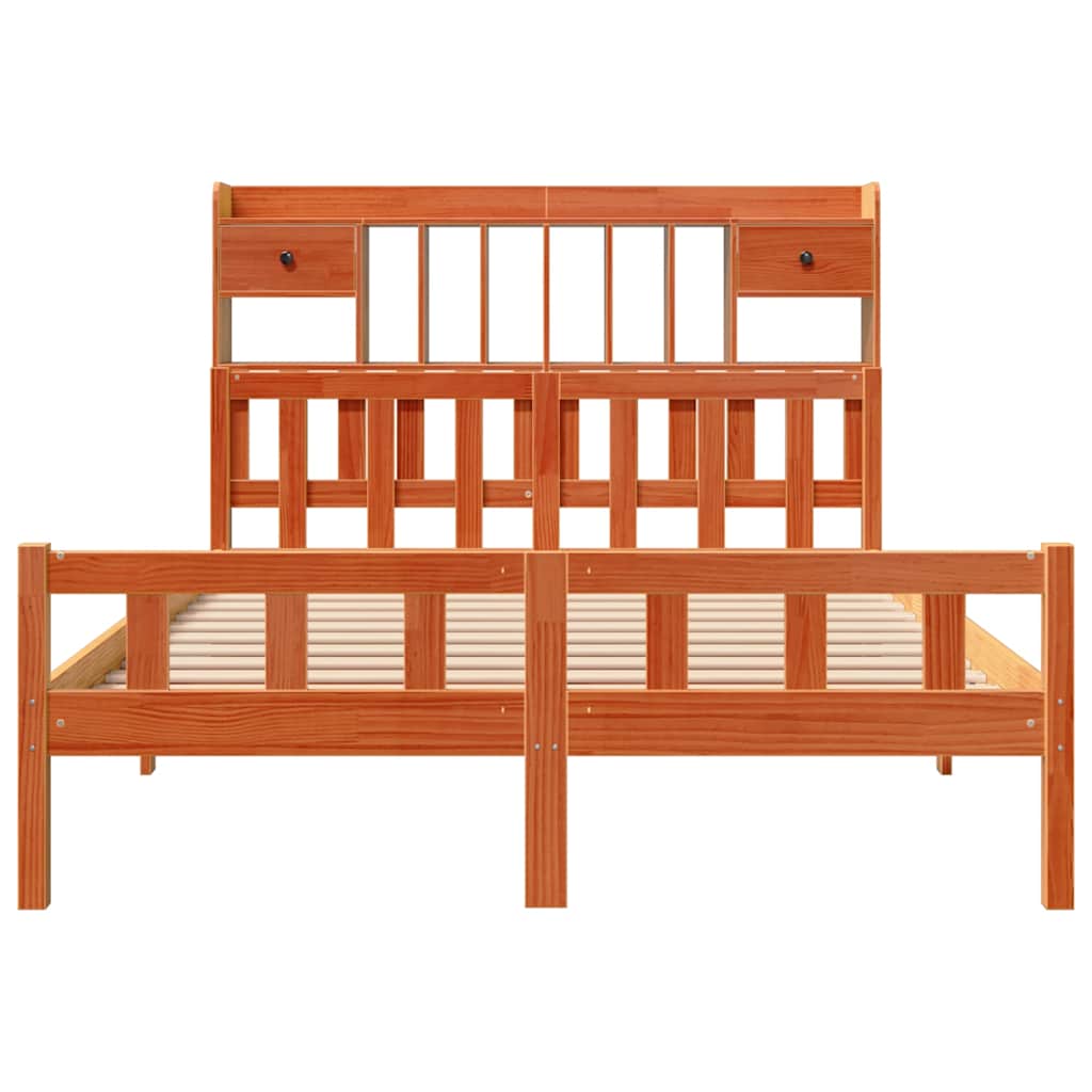 Lit bibliothèque sans matelas cire marron 150x200 cm pin massif - XIOS