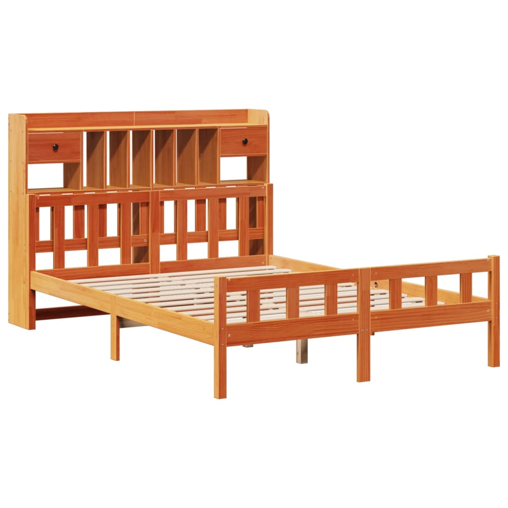 Lit bibliothèque sans matelas cire marron 160x200 cm pin massif - XIOS
