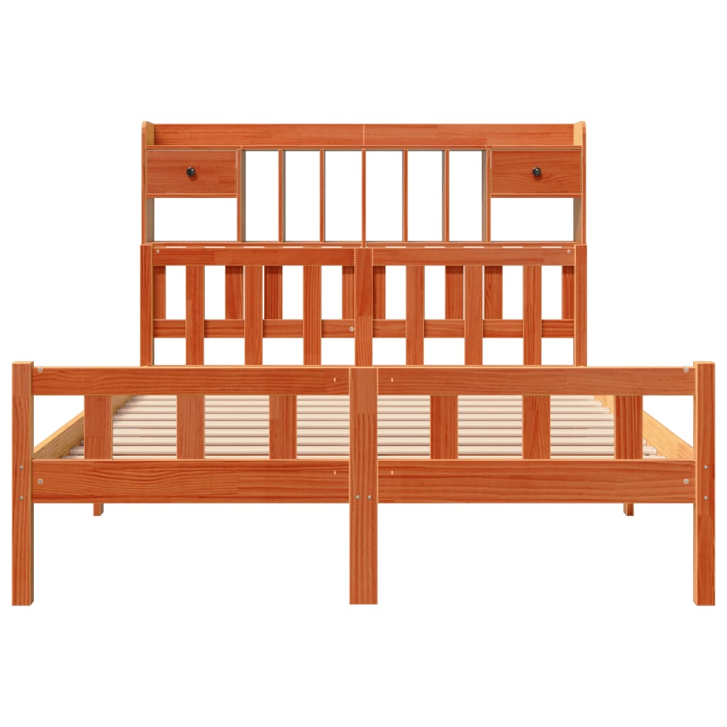Lit bibliothèque sans matelas cire marron 160x200 cm pin massif - XIOS