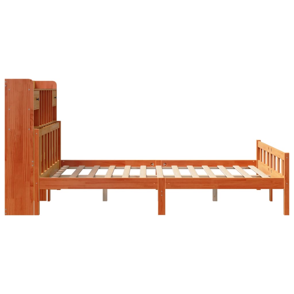 Lit bibliothèque sans matelas cire marron 160x200 cm pin massif - XIOS