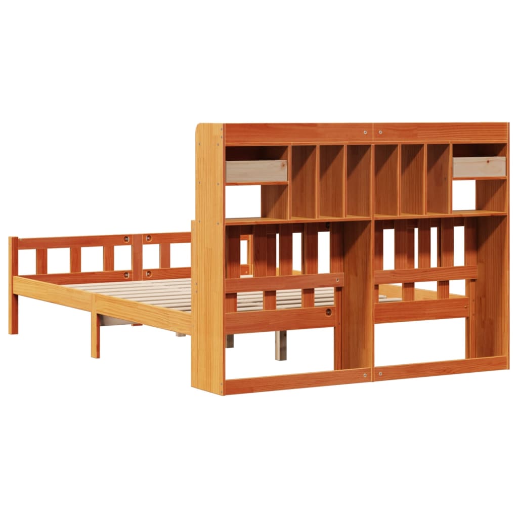 Lit bibliothèque sans matelas cire marron 160x200 cm pin massif - XIOS