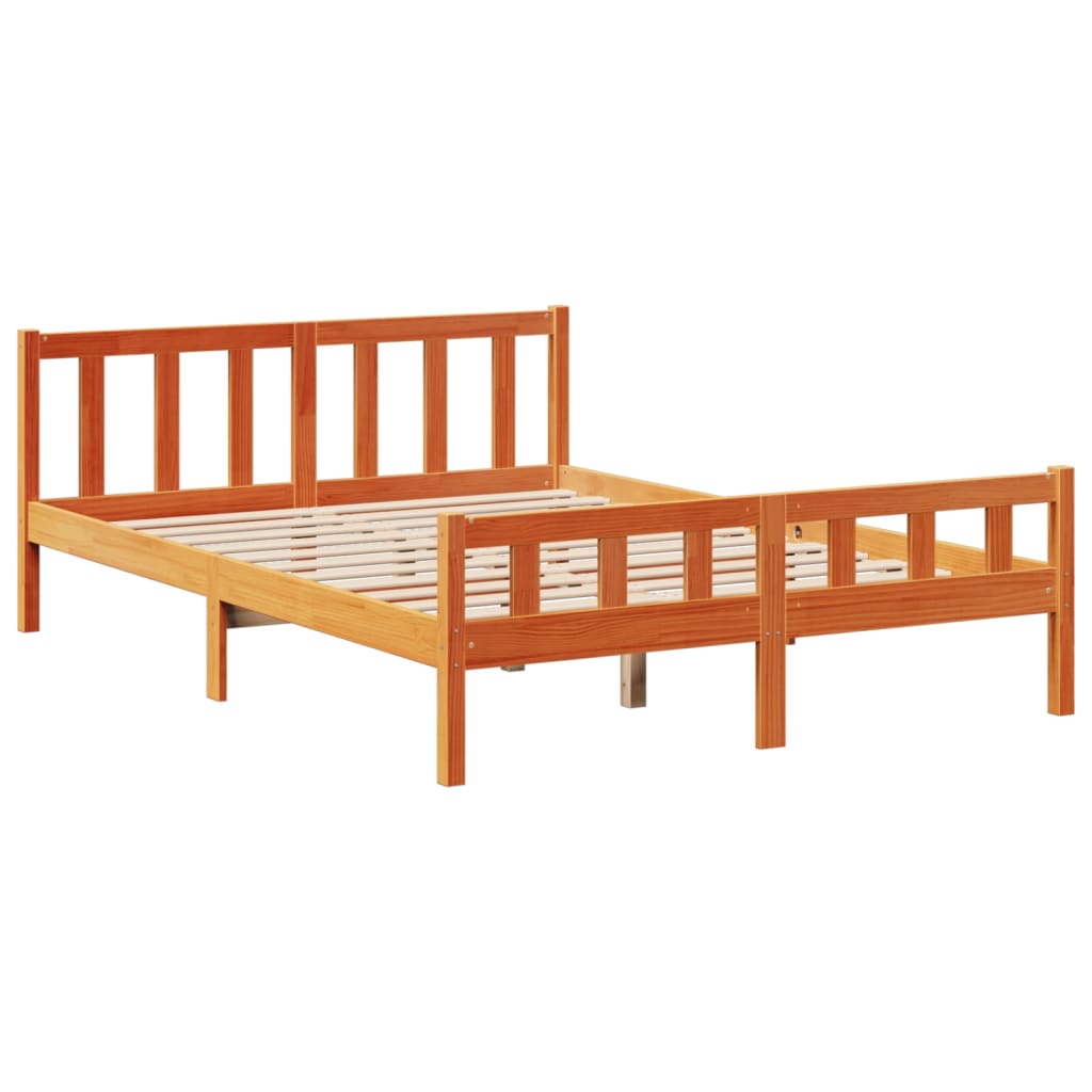 Lit bibliothèque sans matelas cire marron 160x200 cm pin massif - XIOS