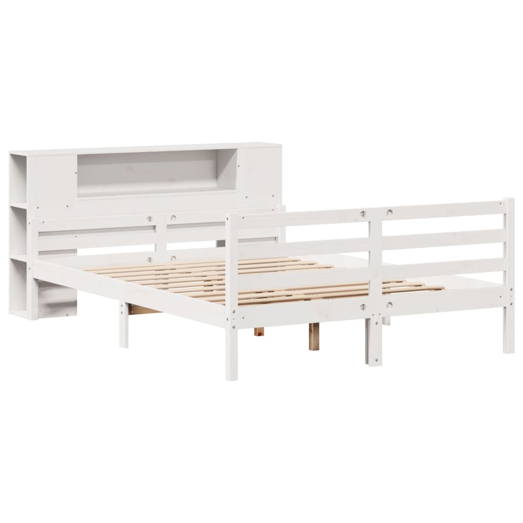 Lit bibliothèque sans matelas blanc 135x190 cm bois pin massif - XIOS