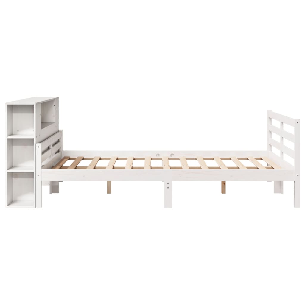 Lit bibliothèque sans matelas blanc 135x190 cm bois pin massif - XIOS