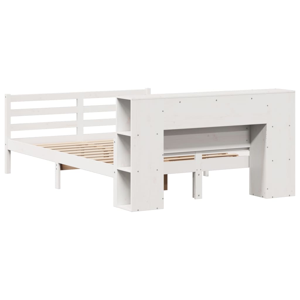 Lit bibliothèque sans matelas blanc 135x190 cm bois pin massif - XIOS