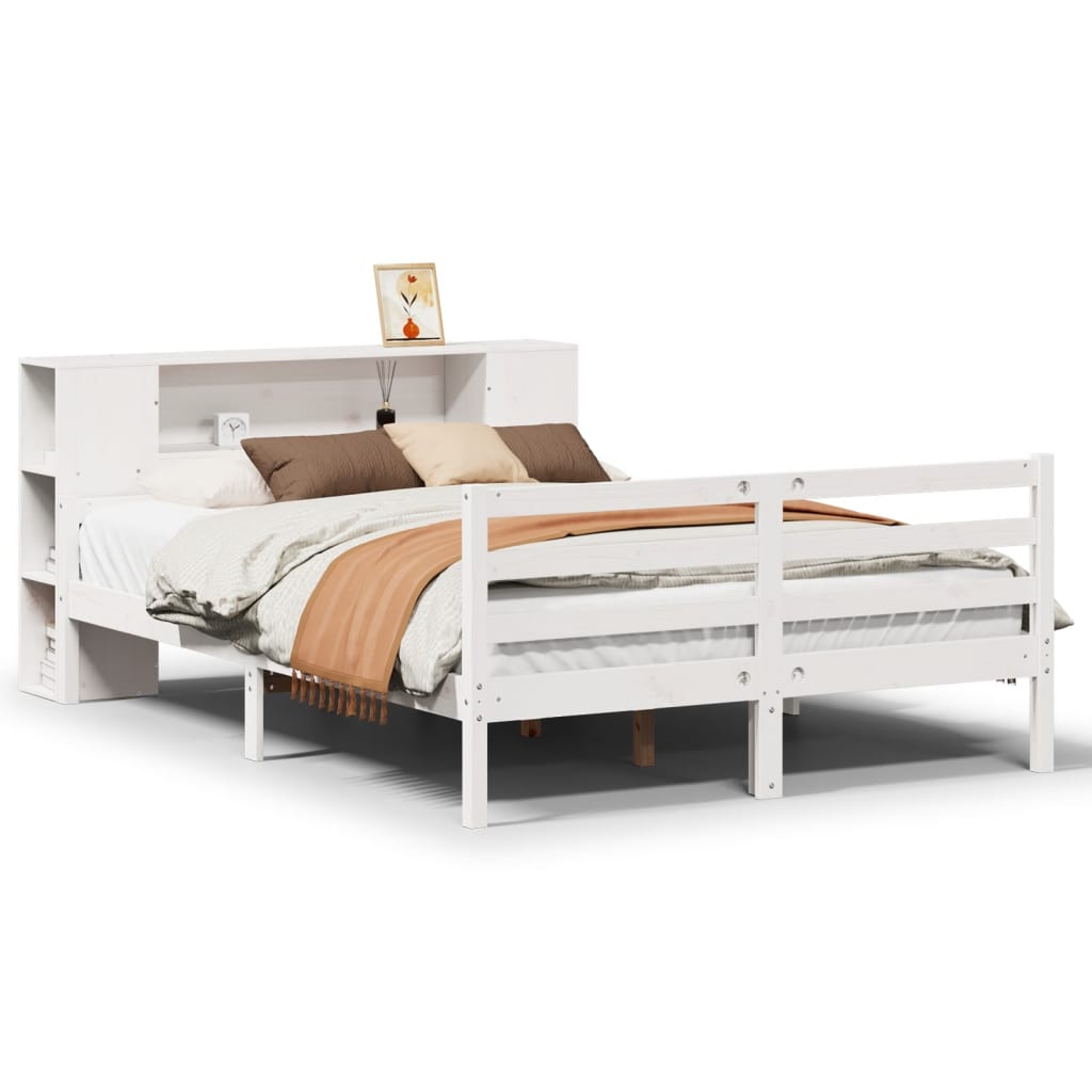 Lit bibliothèque sans matelas blanc 140x200 cm bois pin massif - XIOS