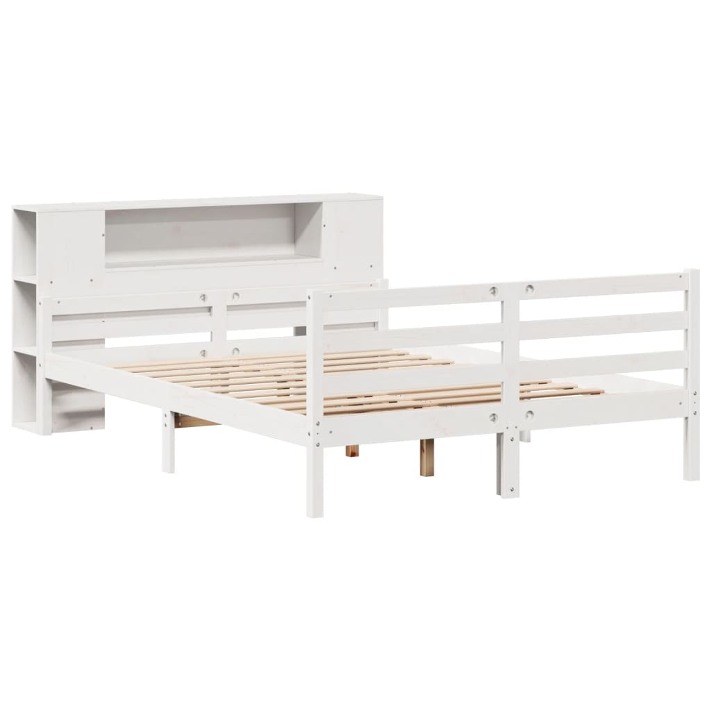 Lit bibliothèque sans matelas blanc 140x200 cm bois pin massif - XIOS